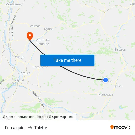 Forcalquier to Tulette map
