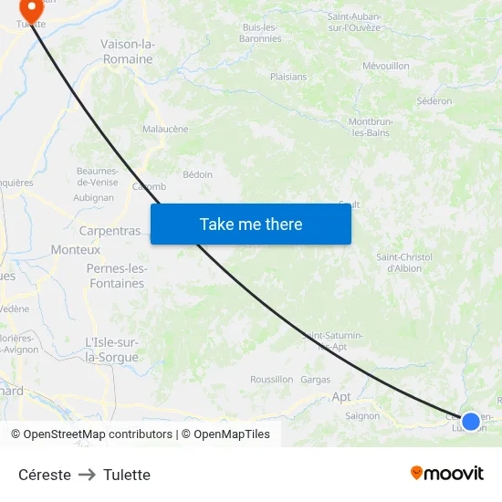 Céreste to Tulette map