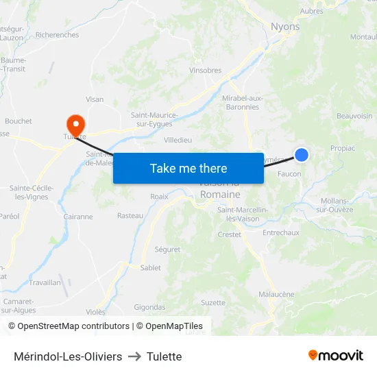 Mérindol-Les-Oliviers to Tulette map