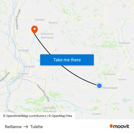 Reillanne to Tulette map