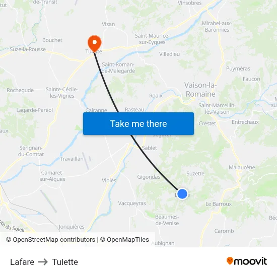 Lafare to Tulette map