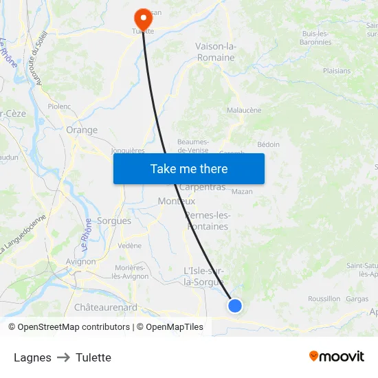 Lagnes to Tulette map