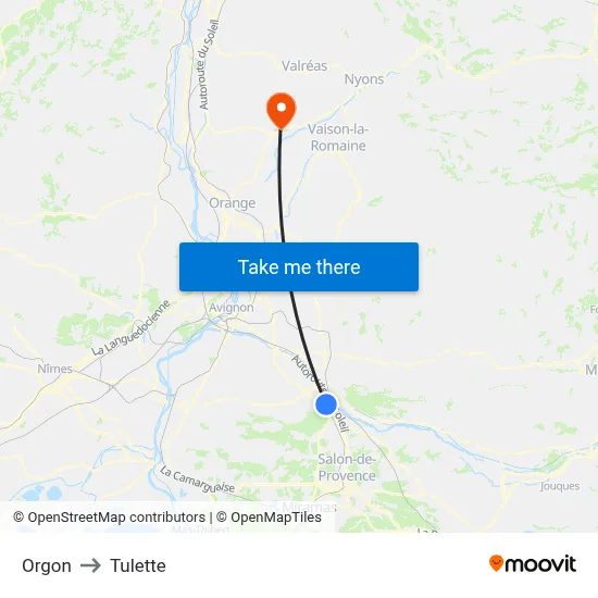 Orgon to Tulette map