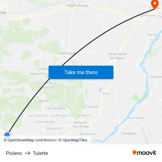 Piolenc to Tulette map
