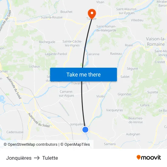 Jonquières to Tulette map