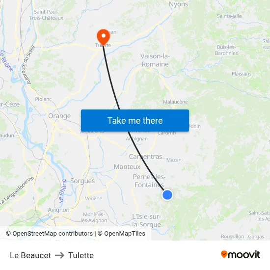 Le Beaucet to Tulette map