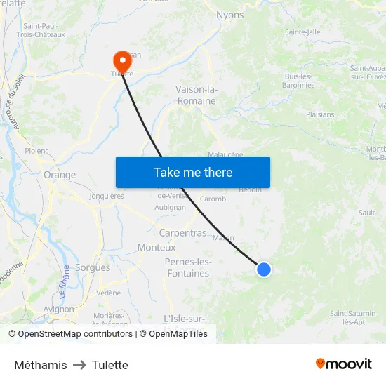 Méthamis to Tulette map