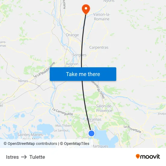 Istres to Tulette map