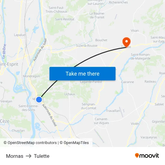 Mornas to Tulette map