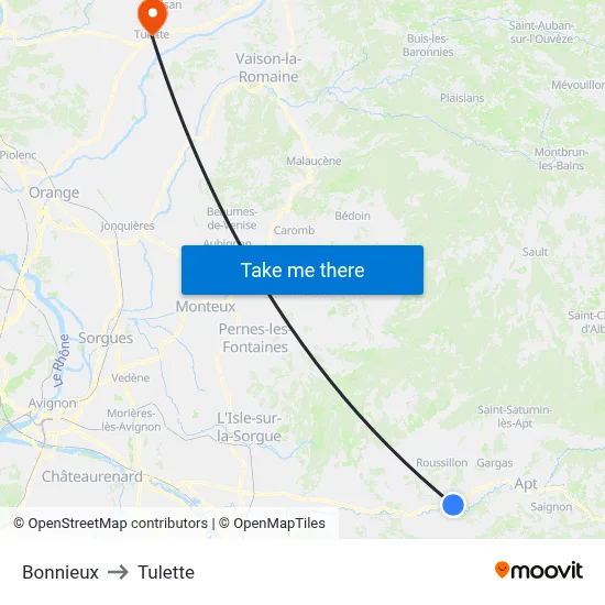 Bonnieux to Tulette map