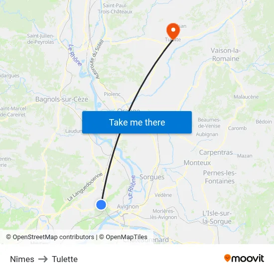 Nîmes to Tulette map