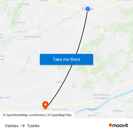 Valréas to Tulette map
