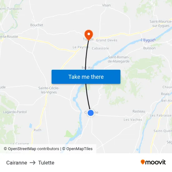 Cairanne to Tulette map