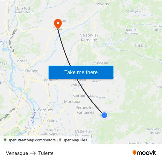 Venasque to Tulette map