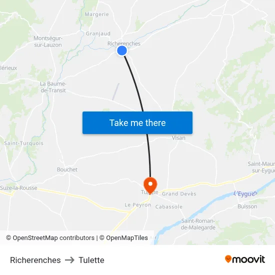 Richerenches to Tulette map
