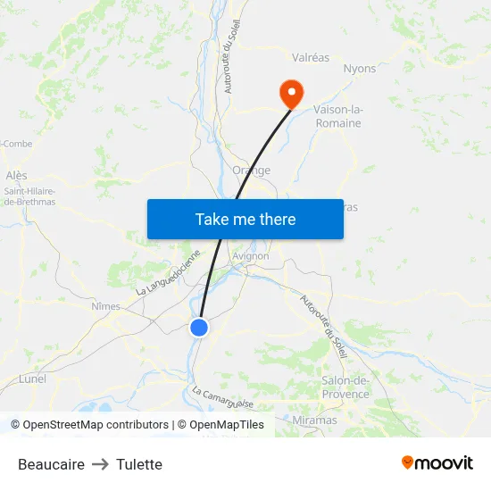 Beaucaire to Tulette map