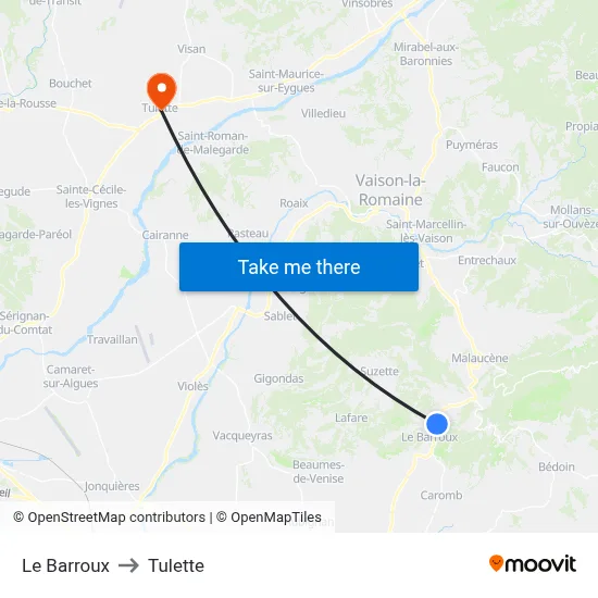 Le Barroux to Tulette map