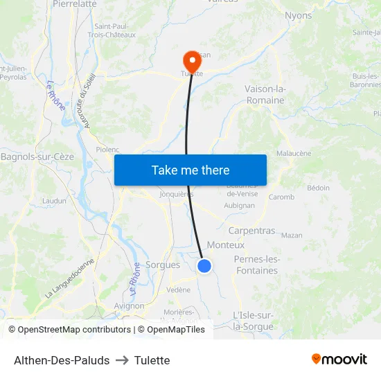 Althen-Des-Paluds to Tulette map
