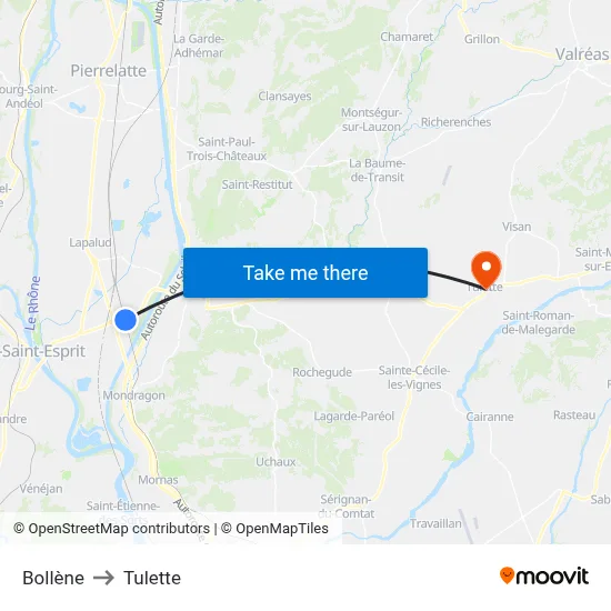Bollène to Tulette map