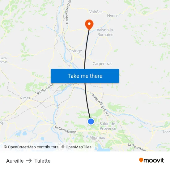 Aureille to Tulette map