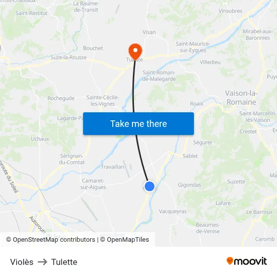 Violès to Tulette map