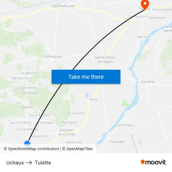 Uchaux to Tulette map