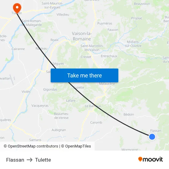 Flassan to Tulette map