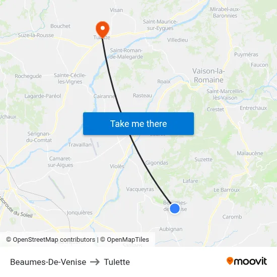 Beaumes-De-Venise to Tulette map