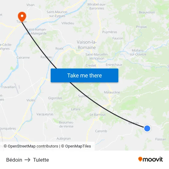 Bédoin to Tulette map