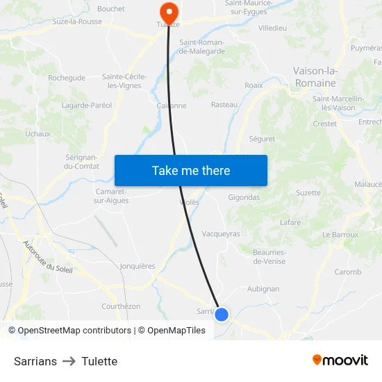 Sarrians to Tulette map