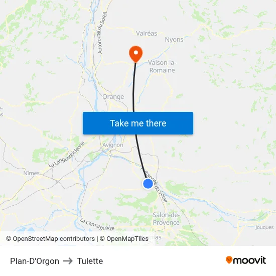Plan-D'Orgon to Tulette map