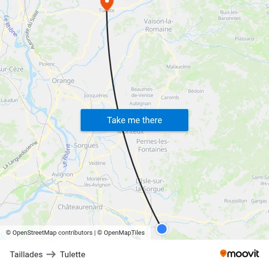 Taillades to Tulette map