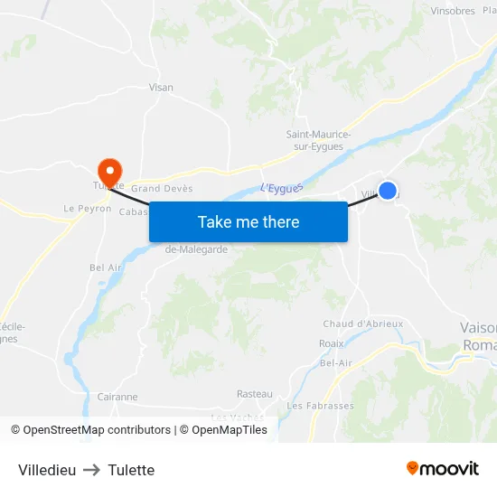 Villedieu to Tulette map
