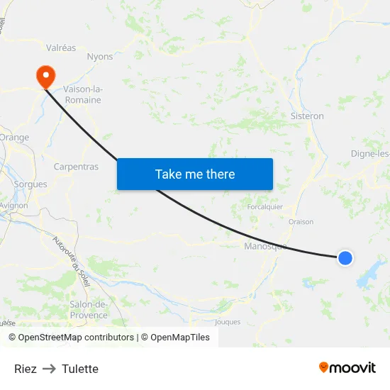 Riez to Tulette map