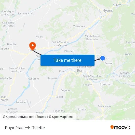 Puyméras to Tulette map