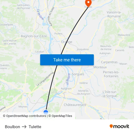 Boulbon to Tulette map