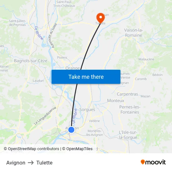 Avignon to Tulette map