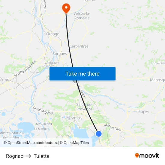 Rognac to Tulette map