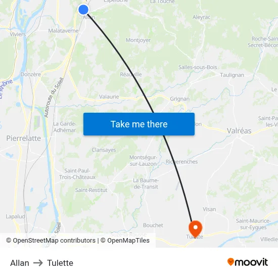 Allan to Tulette map