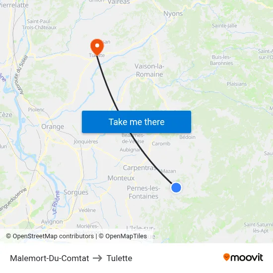 Malemort-Du-Comtat to Tulette map