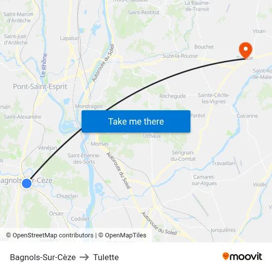 Bagnols-Sur-Cèze to Tulette map