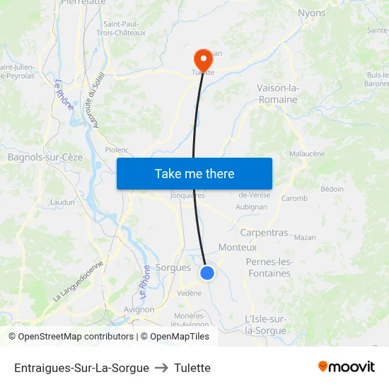 Entraigues-Sur-La-Sorgue to Tulette map