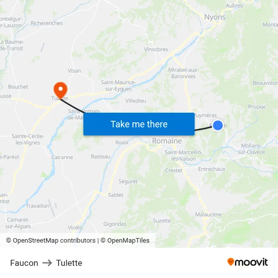 Faucon to Tulette map
