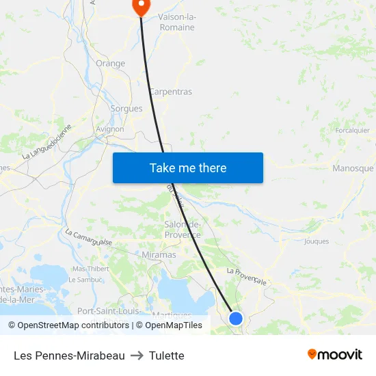 Les Pennes-Mirabeau to Tulette map