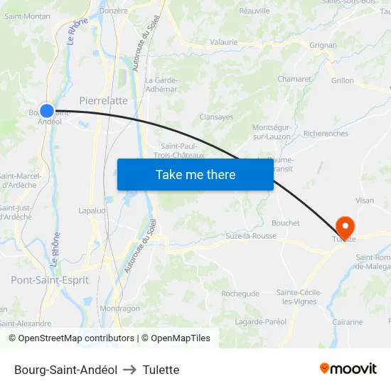 Bourg-Saint-Andéol to Tulette map