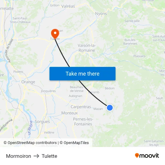 Mormoiron to Tulette map