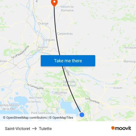 Saint-Victoret to Tulette map