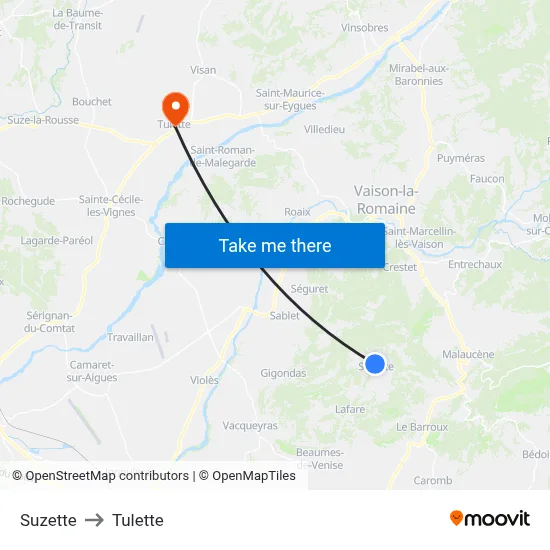 Suzette to Tulette map