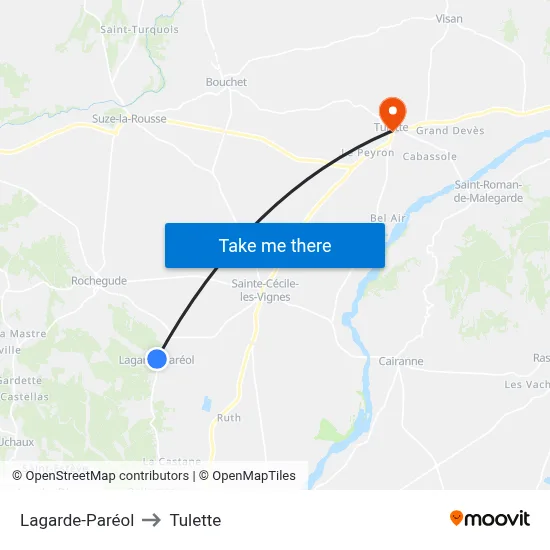 Lagarde-Paréol to Tulette map