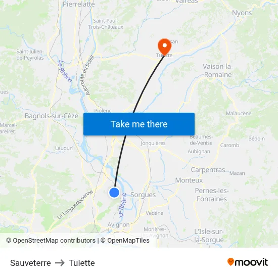 Sauveterre to Tulette map